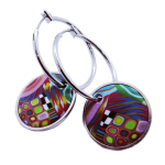 Les Tr&eacute;sors De Lily [R6501] - Cr&eacute;oles d'oreilles artisanales 'Colombine & Arlequin' multicolore argent&eacute; - 30 mm- 20 mm