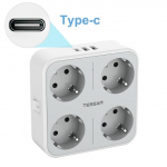 TESSAN EU Plug Power Strip su 1/4 kintamosios srovės lizdų ir USB įkrovimo prievadais, keliais sieninio lizdo adapteriu namų biurui