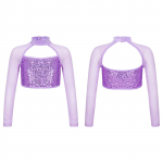 Vaikų mergaičių stilingi drabužiai ilgomis rankovėmis stovi apykaklė Blizgantys blizgučiai, dekoruoti &scaron;okių kirpimai 5-6 Years violetinė