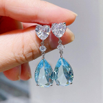 POMOiii Estetiniai žalia/mėlyna kubinio cirkonio kabantys auskarai moterims Sidabro spalvos/aukso spalvos Vestuvių tendencijos Eternity Love Jewelry mėlyna