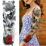 1 vnt., 480*170 mm, visos rankos laikina tatuiruotė lipdukas, rankovė, vyri&scaron;ka, moteri&scaron;ka, mada, seksuali netikra tatuiruotė Vilko liūto tigro pie&scaron;imo tatuiruotė Kaukolės angelo tatuiruotė TQB-013