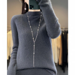 Moteri&scaron;kas megztinis su puskaklu, Qinghe ka&scaron;myras, 30% ka&scaron;myras 70% vilna, žieminis megztas megztinis rudens megztinis ka&scaron;myro megztinis