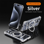 Prabangus metalinis magnetinis telefono dėklas, skirtas iPhone 16 15 14 Pro Max Magsafe belaidžiam įkrovimui nematomas laikiklis au&scaron;inamas apsauginis dangtelis For iPhone 14 Pro Max juoda