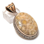 Fossil Coral Gemstone Handmade Copper Jewelry Pendant 2.17 j2i42