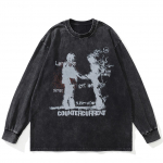 Streetwear &Scaron;e&scaron;ėliai Grafinis I&scaron;plautas Juodas Mar&scaron;kinėlis Medvilninis Unisex Didelio Dydžio Ilgomis Rankovėmis Mar&scaron;kinėlis S juoda