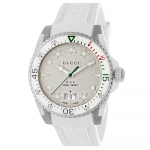 Gucci YA136337 Dive Sidabrinio atspalvio ciferblatas Baltas guminis dirželis 40 mm laikrodis 40