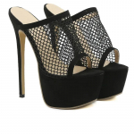 Juodi Seksualūs Atviri Platforminiai Sandalai Pole Dance Tinklelis I&scaron;pjovos 16CM Ploni Auk&scaron;takulniai Batai Moterims Zapatos De Mujer 35