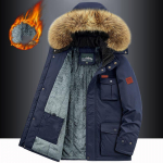 Žieminė striukė vyri&scaron;ka &scaron;ilta stora vilna Parkas vėjo striukė su gobtuvu kailinė apykaklė, paltas Vyri&scaron;ki drabužiai plius dydis 8XL XL tamsiai mėlyna spalva