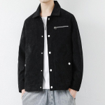 Rudens vyri&scaron;ka striukė, laisvo velveto, dryžuoto aksomo, japoni&scaron;ka, retro stiliaus, laisvalaikio stiliaus, madinga vyri&scaron;ka striukė. 5xl juoda