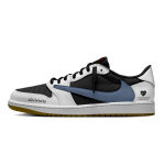 Travis Scott x Jordan Air Jordan 1 Juoda Balta Mėlyno Atspalvio Oda Amortizuojanti Neslystanti Atspari Dilimui Žemi Batai DZ4137-700(Komanda1940-) 35.5