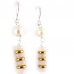 Les Tr&eacute;sors De Lily [K7298] - Boucles 'Beaut&eacute; Biwa' dor&eacute; ivoire quartz rose auksas