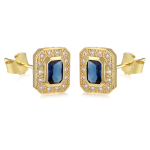 Les Tr&eacute;sors De Lily [Q7043] - Boucles Plaqu&eacute; Or 'Sissi' bleu saphir dor&eacute; - 9x7 mm