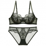 Sexy Petal Shape Itin plonas kau&scaron;elis liemenėlės rinkinys Push-up apatinių drabužių rinkinys siuvinėjimas liemenėlė Gather Bra didesnio dydžio nėriniuotas apatinio trikotažo rinkinys 95D(42D) žalia