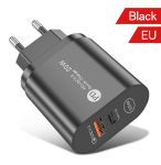PD 12W USB įkroviklis Greitas įkrovimas 3.0 C tipo sieninis mobiliojo telefono adapteris EU US UK Ki&scaron;tukas iPhone 13 12 Pro iPad Huawei Xiaomi Samsung EU-Black