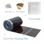 50cm*8m PTC &scaron;iltų grindų kilimėlių rinkiniai su termostato spaustukais Izoliacinės pastos Taupykite energiją 240w/m2 Infraraudonųjų grindų &scaron;ildymo plėvelių rinkiniai AC220V