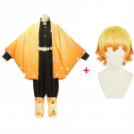 Anime Demon Slayers Kimetsu no Yaiba Agatsuma Zenitsu Cosplay Kostiumas Moterims Kimono Uniforma Helovino Kalėdų Vakarėlio drabužiai S-(Suit+Wig)