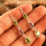 Peridotas, ametistas, rankų darbo kabantys auskarai, 100 % 925 sterlingų sidabras, rugpjūčio vasario mėn., gimimo akmenų papuo&scaron;alai