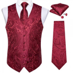 Klasikinis liemenių kaklarai&scaron;tis Paisley &scaron;ilko austa retro liemenė Bowtie Hanky ​​rankogalių sąsagų rinkinys S