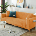Prabangus aksominis sofos užvalkalas Super &scaron;iltas elastingas sofos užvalkalas svetainei vienspalvis baldų apsauginis fotelis užvalkalas 4seater 230-300cm oranžinė