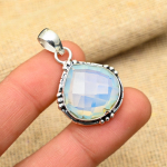 Nuostabus Pieno opalo brangakmenis Rankų darbo 925 prabos sidabro papuo&scaron;alas pakabukas 1.5 inches balta