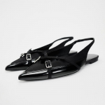 Juodos moteri&scaron;kos basutės Sagtis Kryžminės Smailianosės Eleganti&scaron;kos Traf Dizainerio Slingback'ai Moteri&scaron;ki plok&scaron;čiapadžiai Avalynė didelio dydžio 40 juoda