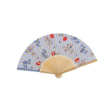 Eventail motifs fleurs orientales d&eacute;coration en bambou