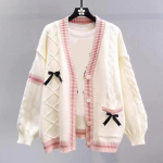 Sweet Bow Megzti megztiniai Y2k Estetiniai Visi Match Kontrastingos spalvos Paltai Madingi Moteri&scaron;ki Moteri&scaron;ki Kawaii JK Megztiniai Megztiniai One Size balta