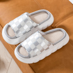 Keturių sezonų lino &scaron;lepetės storais padais languotos paprastos naminės neslystančios vėsios &scaron;lepetės porai medinių grindų &scaron;luostės 40-41 raudona