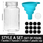 Prieskonių stiklainiai su bambukiniais dangteliais 4 uncijos apvalūs stikliniai prieskonių indelių etiketės Minimalistinės sodybos prieskonių etiketės lipdukai sulankstomas piltuvas