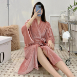 Laisvi kimono naktiniai žieminiai Naujas chalatas Moteri&scaron;ki naktiniai drabužiai Nuotaka Vestuviniai Chalatai &Scaron;iltas Veliūras Miego apranga Svetainė Intymus apatinis trikotažas S rožinė