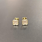 925 Sterlingo sidabro spalvos spalvingi keturių lapų gėlių auskarai, 14K auksiniai 7 mm tigro akių auskarai balta