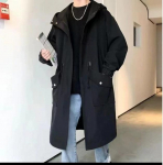 Zippered Long-sleeve Coat for Men Streetwear Men's Trench Coat with Hood Mid-length Big Pockets Windproof Anti-wrinkle Zipper S