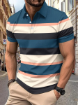 Naujas pasienio vyri&scaron;kas laisvalaikio POLO mar&scaron;kinėlis V formos i&scaron;kirpte sagomis verslo dryžuotas universalus T-shirt vir&scaron;us XL white