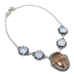 Natural Banded Agate, Opal 925 Sterling Silver Jewelry Necklace 18 c2r84