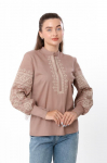Blouse &ndash; Women's Linen Embroidered Shirt with Puff Sleeves & High Collar, Any season 8409-132-22 HC M migdolas