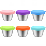 70ml 6vnt salotų padažo indelių rinkinys Ne&scaron;iojami nerūdijančio plieno maži pagardų indeliai su silikoniniais dangteliais, nepraleidžiančiais vandeniu