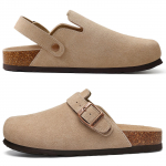 Comwarm moteri&scaron;ki zom&scaron;iniai klumpiniai batai su reguliuojamu dirželiu, kam&scaron;tiniu vidpadžiu, tikros odos mulai, slydimo batai, unisex, lauke pliu&scaron;inis komfortas, bulvių batai 38 beige
