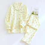 Moterų mink&scaron;tas medvilninis marlės pižamos komplektas - ilgomis rankovėmis ir kelnėmis, 100% dviguba marlė Large (L) beige
