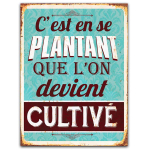 Les Tr&eacute;sors De Lily [Q9469] - Plaque m&eacute;tal humoristique 'Messages' turquoise marron (C'est en se plantant que l'on devient Cultiv&eacute;) - 40x30 cm