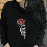 &bdquo;Skeleton Hand ROSE&ldquo; Megztiniai &bdquo;Halloween&ldquo; megztiniai &bdquo;Rtistic Rose&ldquo; SPALVOTI džemperiai, moteri&scaron;ki mada, laisvalaikio &bdquo;grunge&ldquo; estetiniai medvilniniai vir&scaron;utiniai drabužiai S