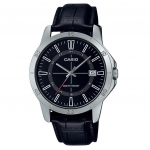 Casio Standartinis analoginis odinis dirželis juodas kvarcinis vyri&scaron;kas laikrodis MTP-V004L-1C juoda