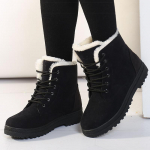 Madingi moteri&scaron;ki batai &Scaron;ilti odiniai ankle boots moterims Žieminiai batai Juodi kulniukai Sniego Botas mujer Eleganti&scaron;ki moteri&scaron;ki batai su kulniuku Žieminiai batai 35 juoda