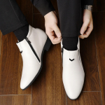 Retro kauboji&scaron;ki batai odiniai batai Chelsea batai smailiu pir&scaron;tu vyri&scaron;ki batai su užtrauktuku Vyri&scaron;ki auliniai batai vyrams rudeniniai žieminiai suknelės batai 43 balta