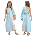 Vaikų Senovės Deivės Toga Suknelė Asimetri&scaron;ko Dizaino Lapų Galvos Juosta Mitologija Cosplay Kostiumas 7-8 Years &scaron;viesiai mėlyna spalva