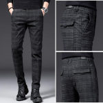Rudens ir žiemos vyri&scaron;kos laisvalaikio kelnės Slim Fit Stretch Feet Vyri&scaron;kos korėjieti&scaron;ko stiliaus kelnės languotos plius dydžio laisvalaikio ilgos kelnės 28 juoda