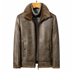 Natūralios odos vyri&scaron;ka striukė žieminė aksominė sustorėjusi auksinė audinė aksominė karvės odos striukė Atvartas Kailio vientisa vyri&scaron;ka striukė XXXXL kava