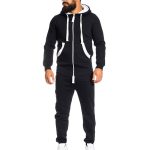 Men's Unisex Jumpsuit One-piece garment Non Footed Pajama Playsuit Blouse Hoodie M black