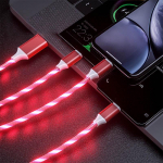 3 in 1 &Scaron;vytintis tekantis įkroviklio laidas Micro USB Type C kabelis LED &scaron;viesos mobiliojo telefono įkrovimo laidas skirtas iPhone 13 14 Xiaomi 11 12 Samsung oneplus oppo