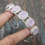 Rožinis chalcedono brangakmenis rankų darbo 925 prabos sidabro rankogalių papuo&scaron;alas apyrankė reguliuojamo dydžio Adjustable rožinė