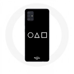 Coque pour samsung galaxy A71 Squid Game logo symboles cercle carre triangle Fond Noir